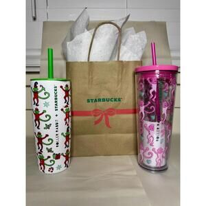 Roller Rabbit Starbucks Target Set 2 Tumblers Pink Cold & Stainless Steel 24oz